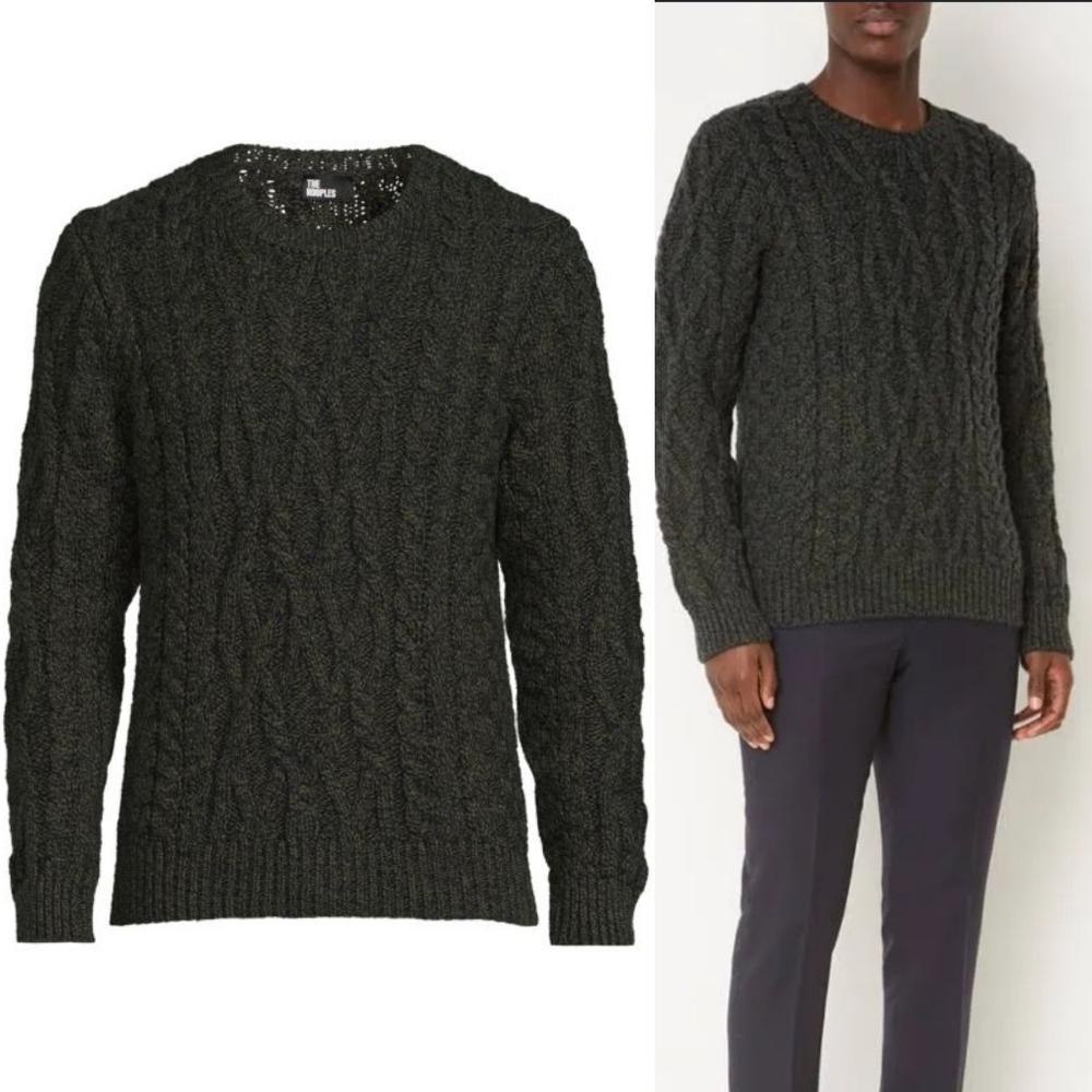 THE KOOPLES Men Cable Knit Wool Irish Crewneck Sweater Size XL